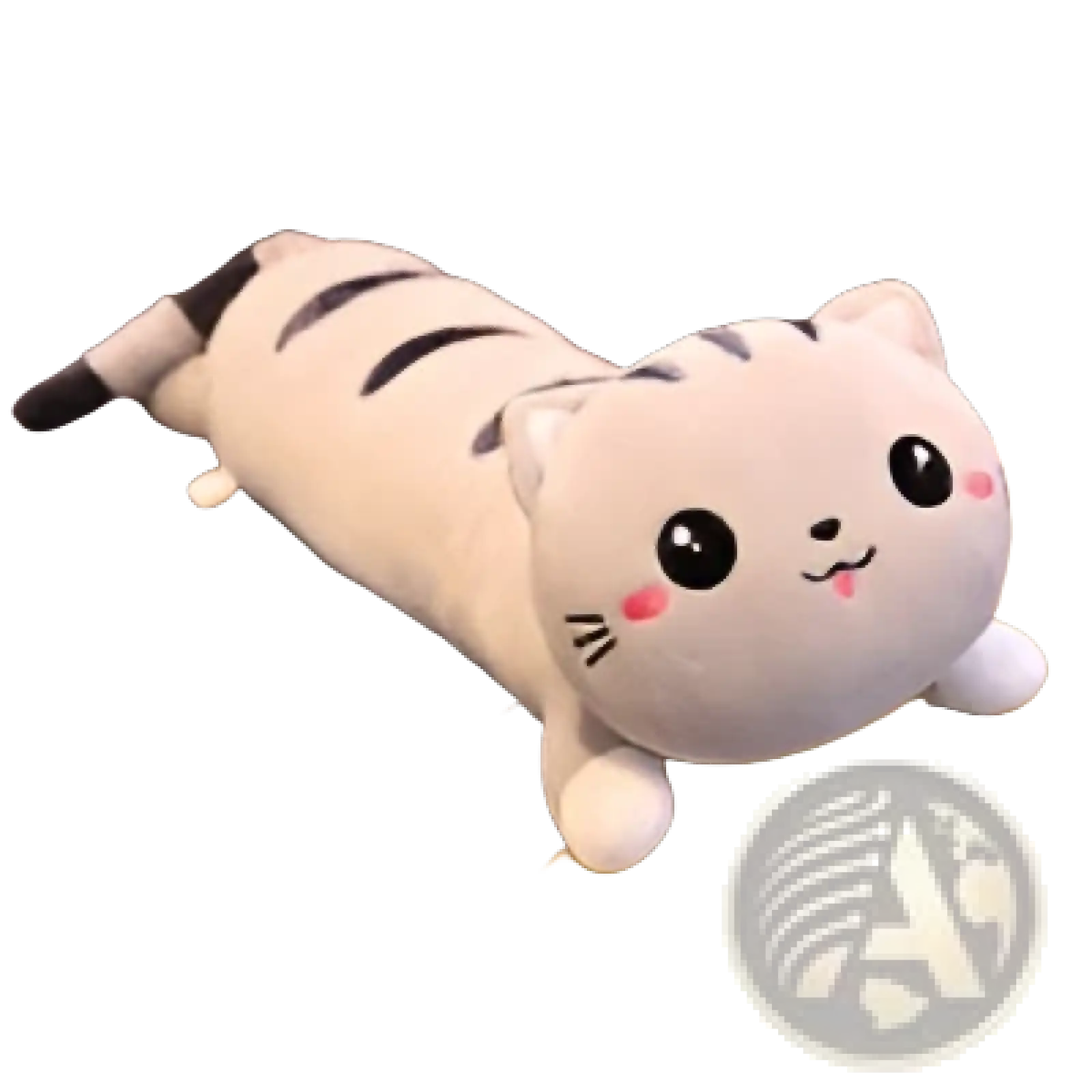 Cat plush doll pillow soft stuffed animal toy featuring a soft white and gray striped fabric with black eyes and pink cheeks