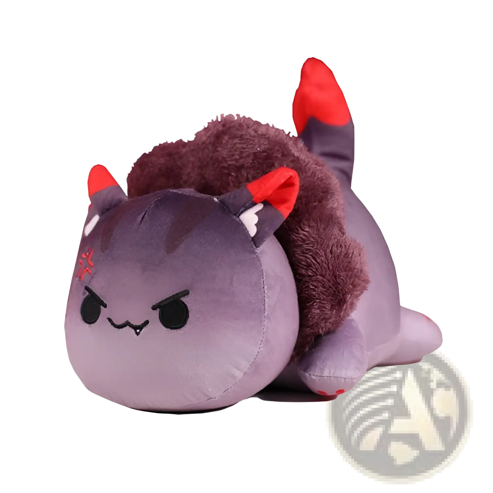 Cat plush stuffed animal toy for kids 25cm featuring a plush purple body with red-tipped ears and fluffy brown mane