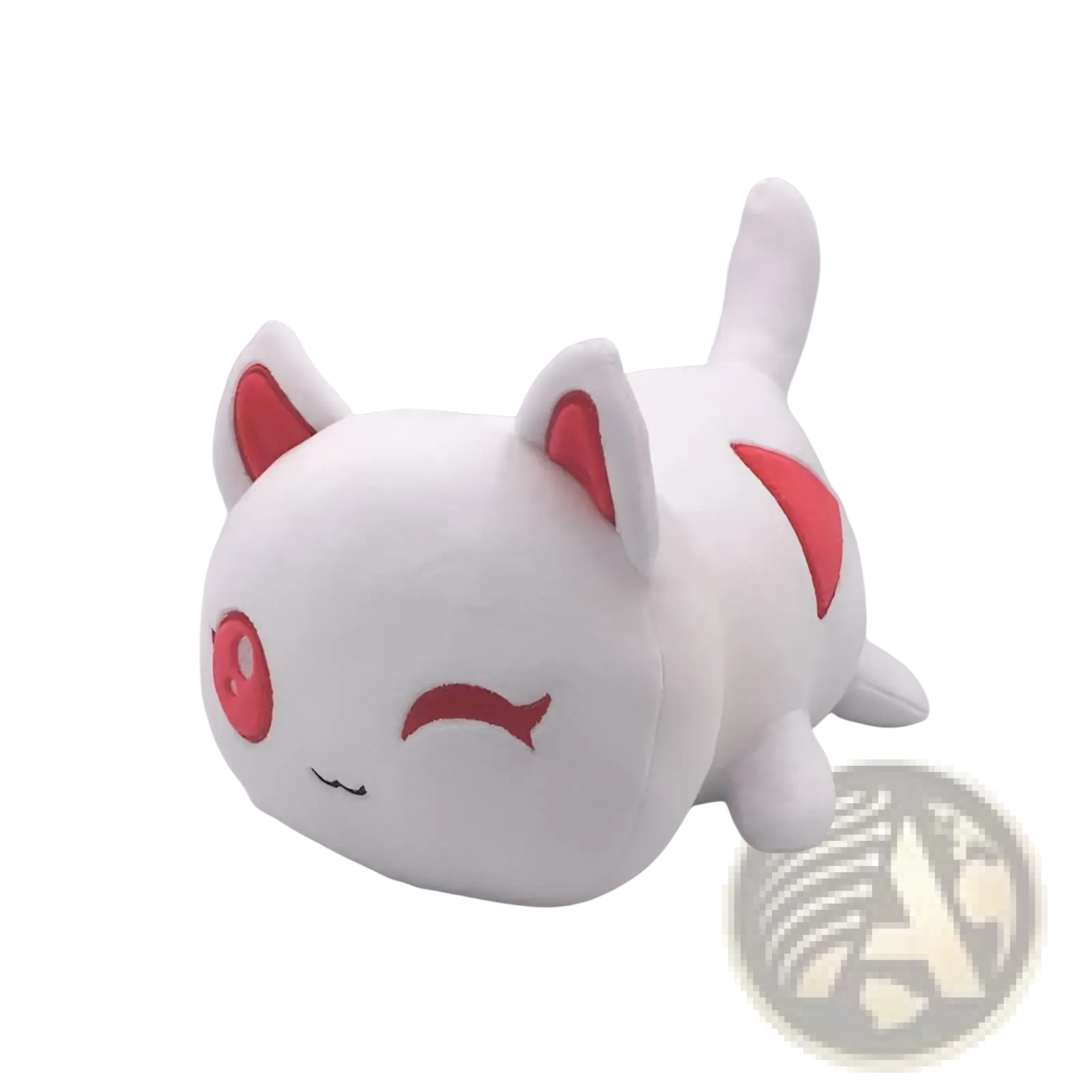 White plush cat stuffed animal toy for kids 25cm with red inner ears and heart-shaped patch on its side
