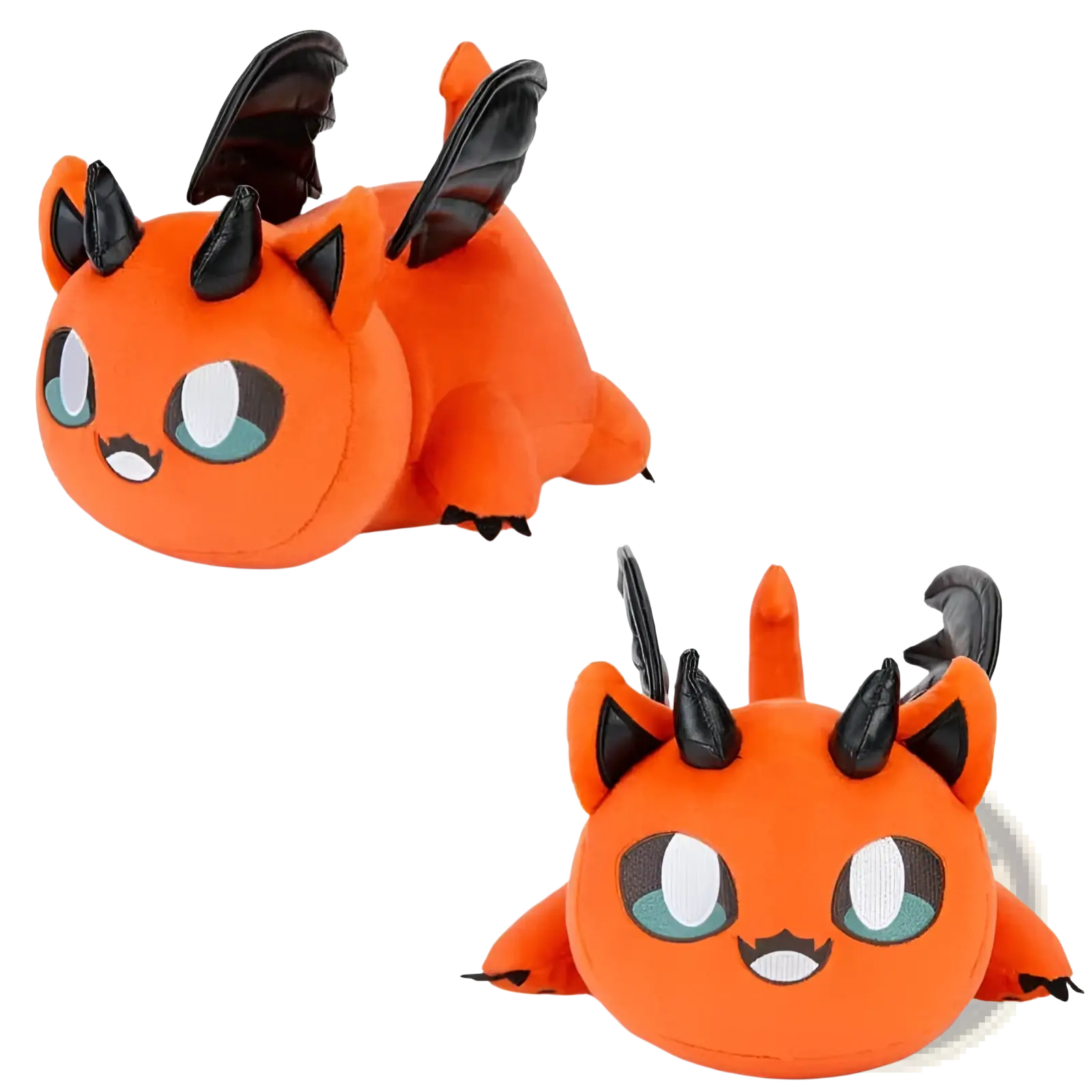 Orange plush dragon cat stuffed animal toy for kids 25cm with black wings horns and teal eyes soft material
