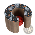 Black cardboard cat scratch board magnetic folding toy shaped like a u with space-themed decals and red ball inside