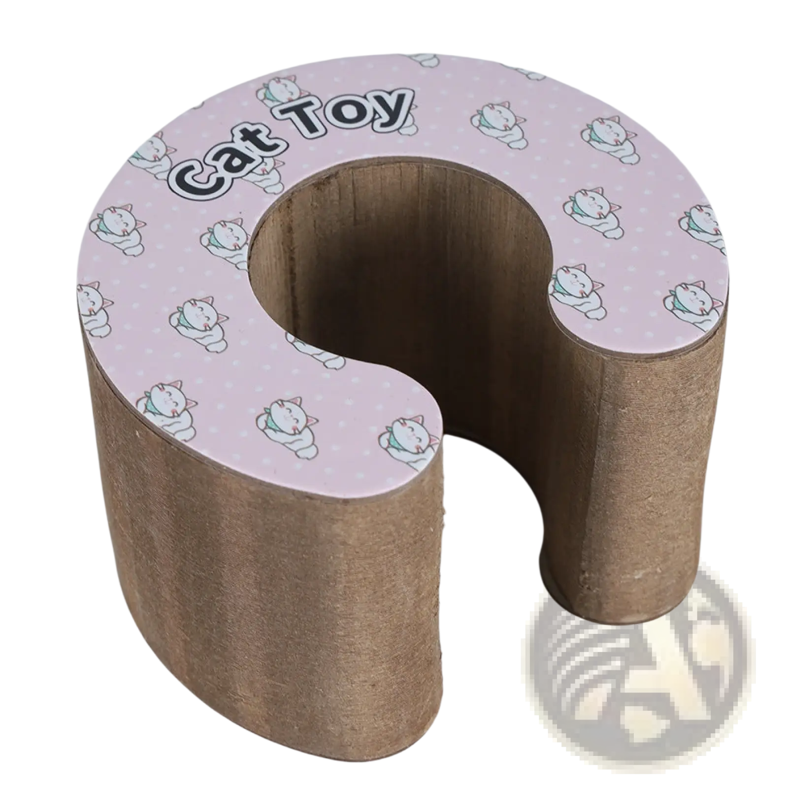 Pink-patterned cardboard cat scratch board magnetic folding toy shaped like letter u with cartoon cats and cat toy text