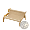 Light wood-framed cat scratch board rattan recliner bed nest with beige woven mesh surface for cats to lounge