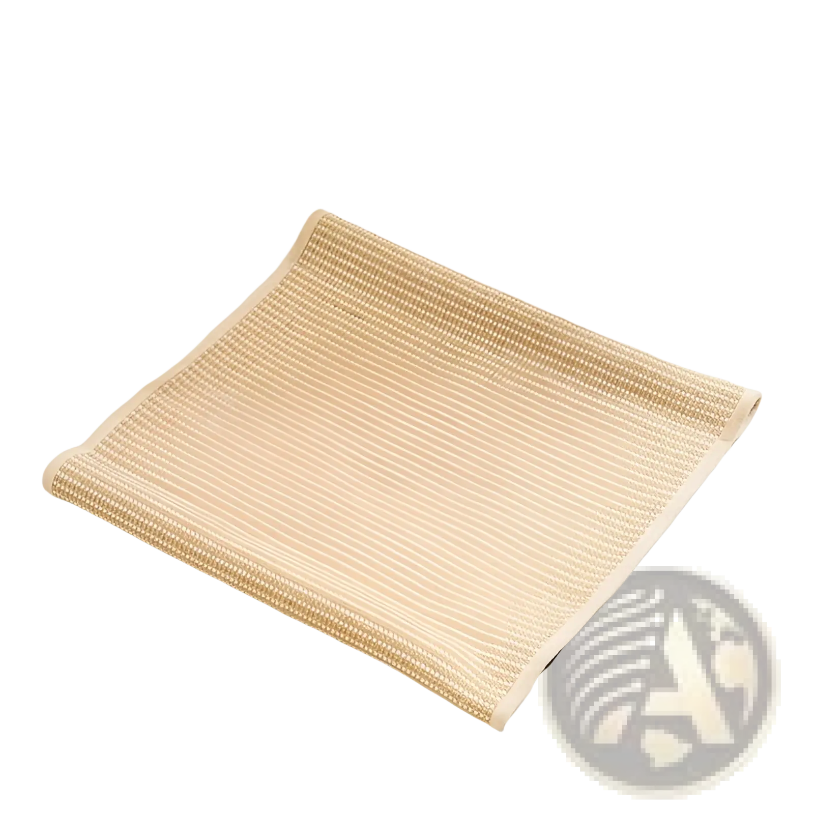Beige woven grip cloth cat scratch board rattan recliner bed nest with textured natural fiber surface and finished edges