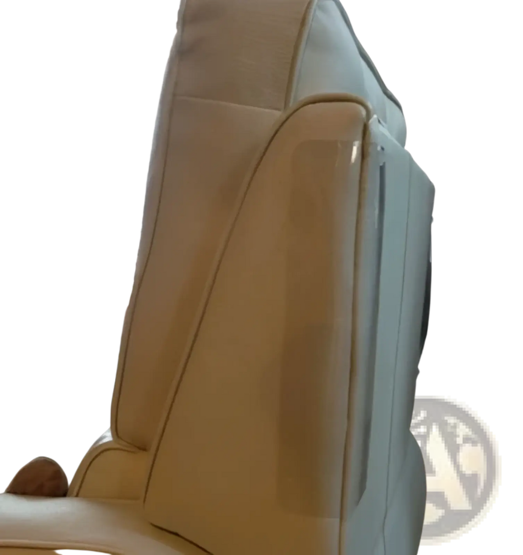 Cream-colored leather massage chair with visible stitching shown with cat scratch protector furniture guard 30x45cm 2 pack