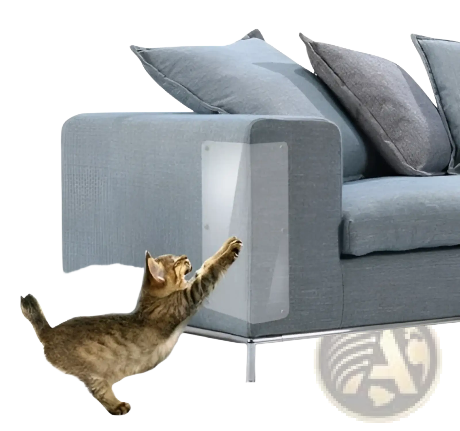 Clear protective sleeve in a 2 pack made of transparent material designed to guard sofa arms from cat scratches 30x45cm