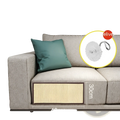 Beige fabric sofa with teal cushion featuring an integrated 30x40cm cat scratching pad sofa protector and durable mat