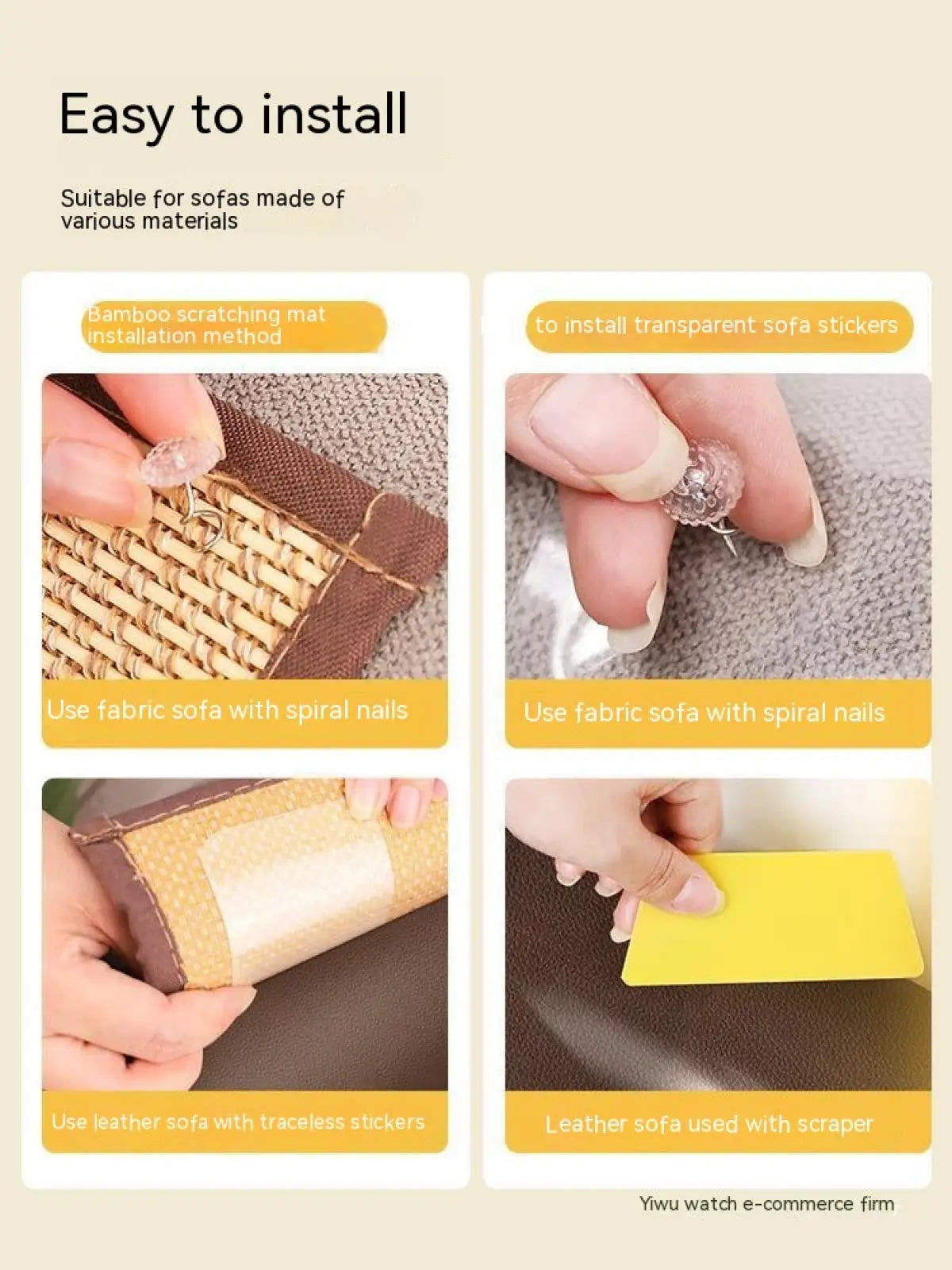 Transparent sofa stickers for easy installation on fabric and leather sofas as cat scratching pad protector
