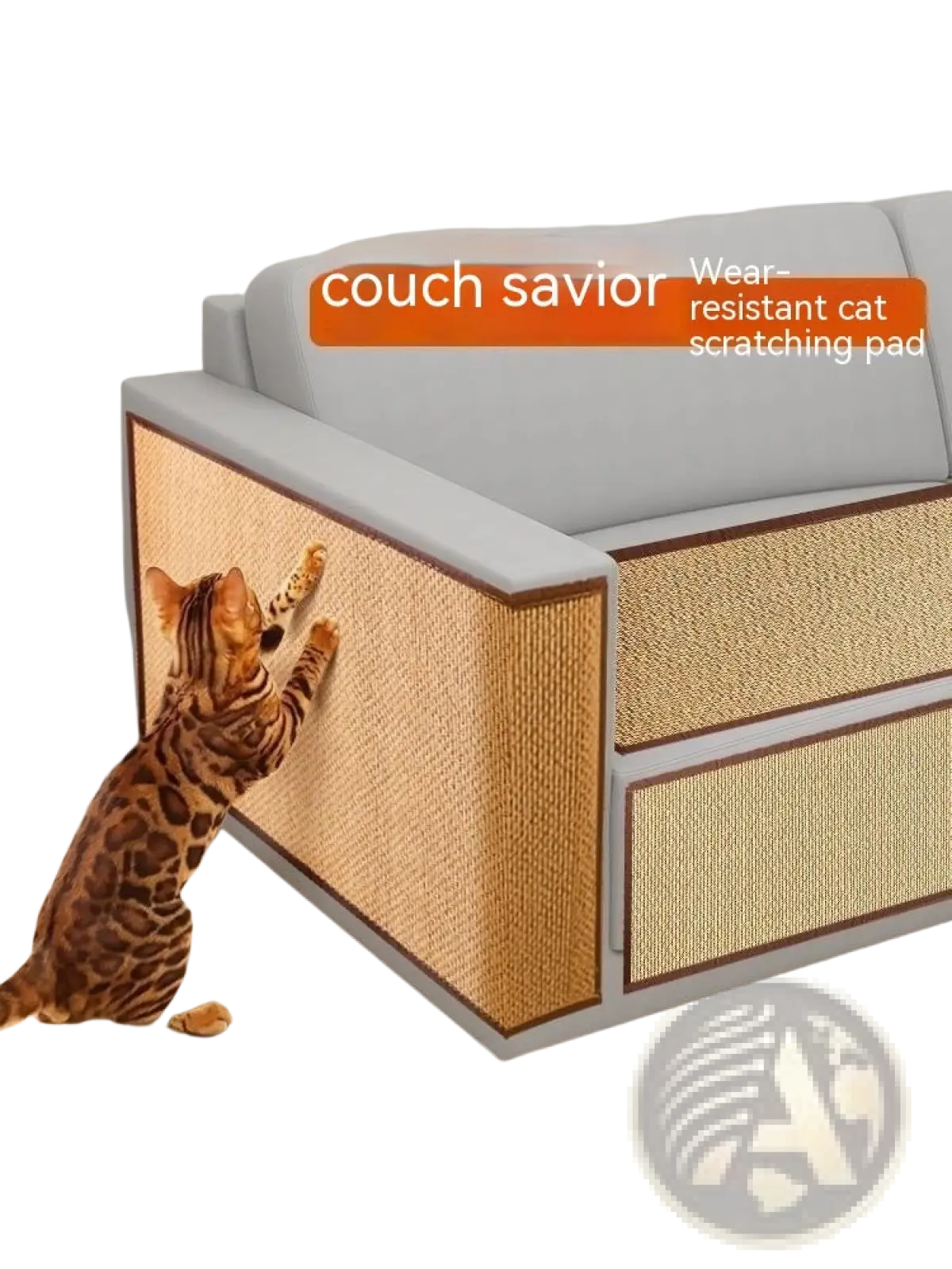 Cat scratching pad sofa protector durable mat with wear-resistant beige woven surface and gray trim for couch saving