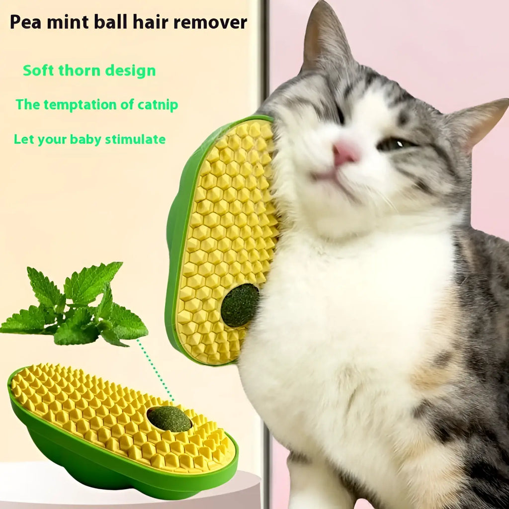 Green and yellow pea mint ball cat self grooming brush with soft thorn design for silicone scratching and catnip stimulation