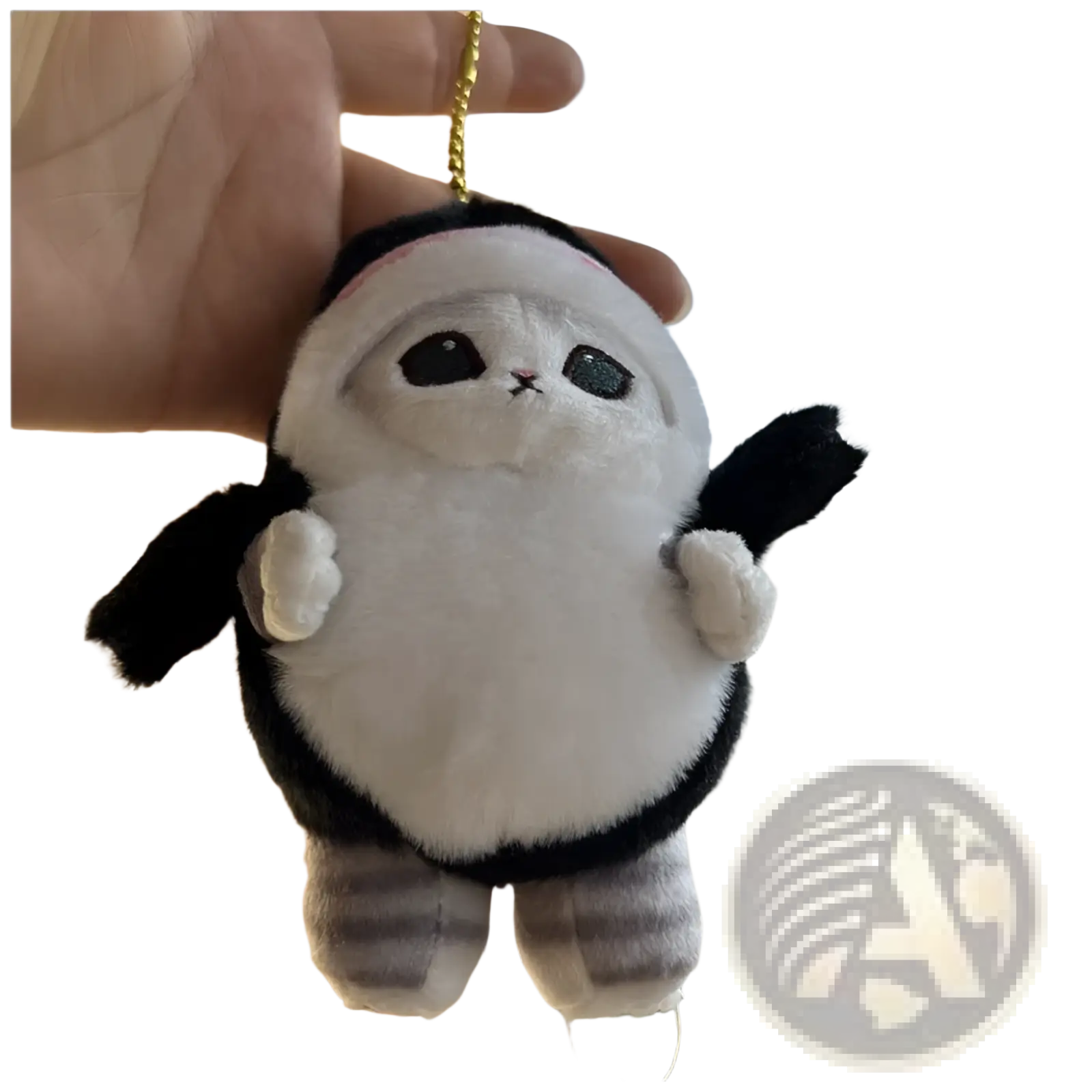 Adorable black and white cat shark plush keychain with soft fur embroidered eyes and striped legs Japanese cat doll pendant