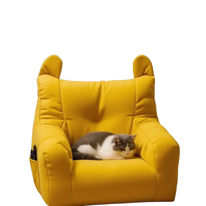 Bright yellow plush cat sofa bed from mainland china with soft fabric and rounded ear details