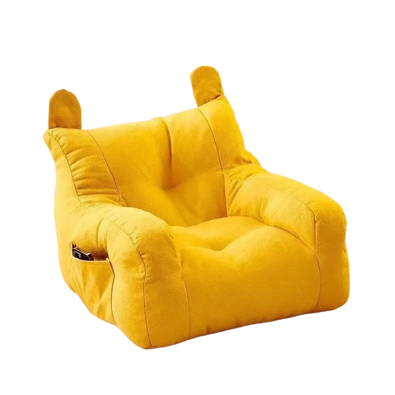 Bright yellow plush cat sofa bed with soft fabric and rounded ear handles made in mainland China