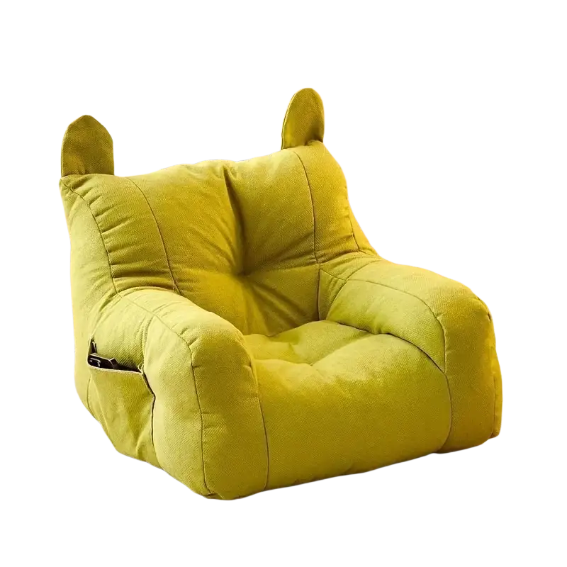 A lime green plush cat sofa bed with soft fabric and rounded ear-like back protrusions from mainland china