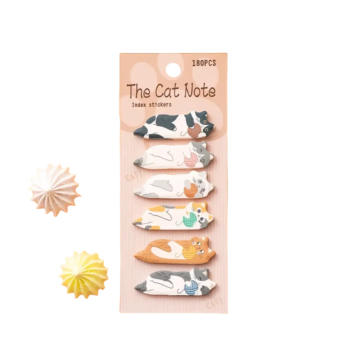 Cat sticky notes memo pad set with 180 pastel-colored index stickers featuring unique cat illustrations on paper