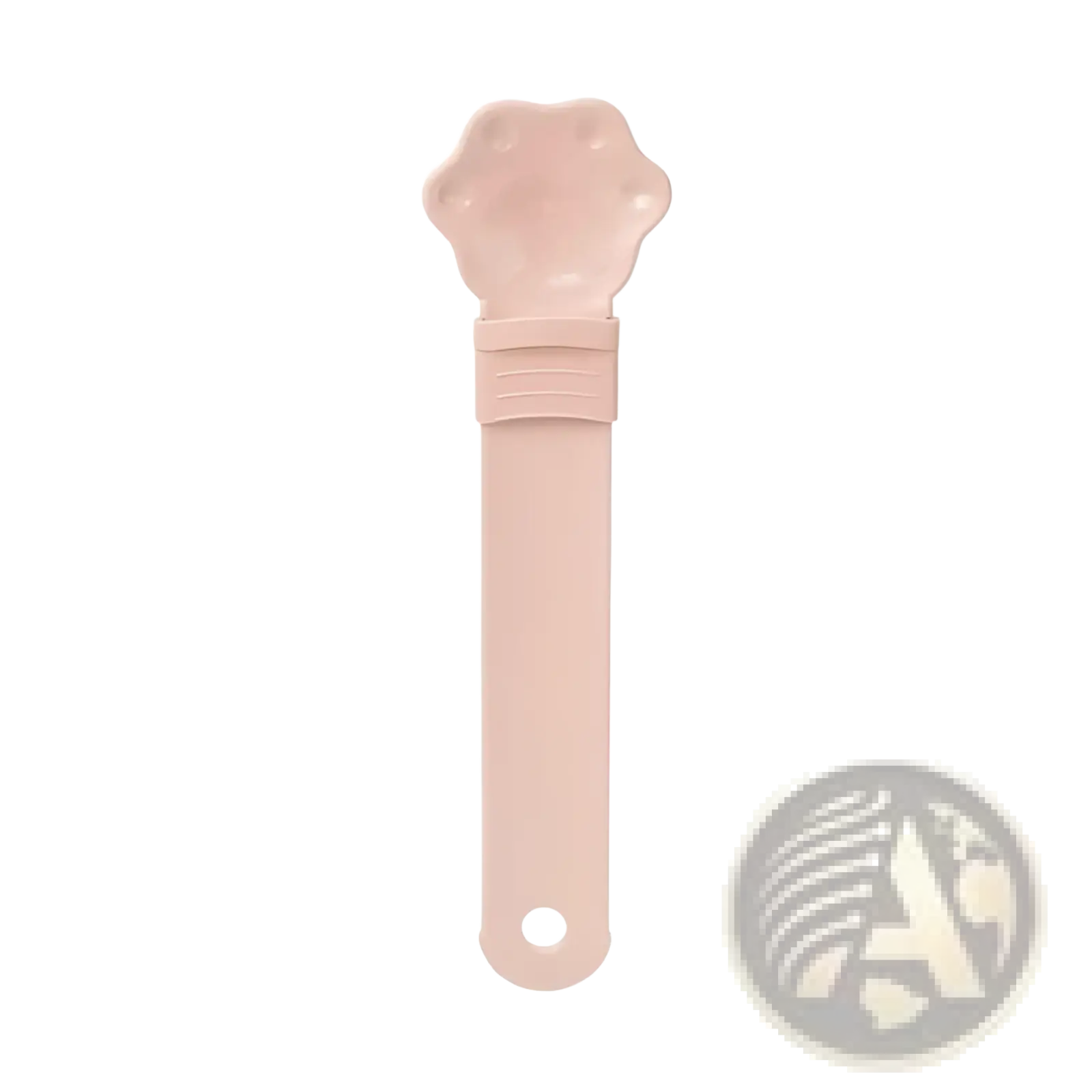 Pink plastic cat strip feeder pet grooming tool with paw-shaped head and smooth handle for easy grooming
