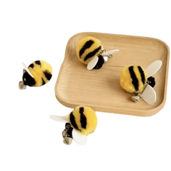Yellow and black fuzzy plush bee keychains with white plastic wings cat teaser toys type for interactive play