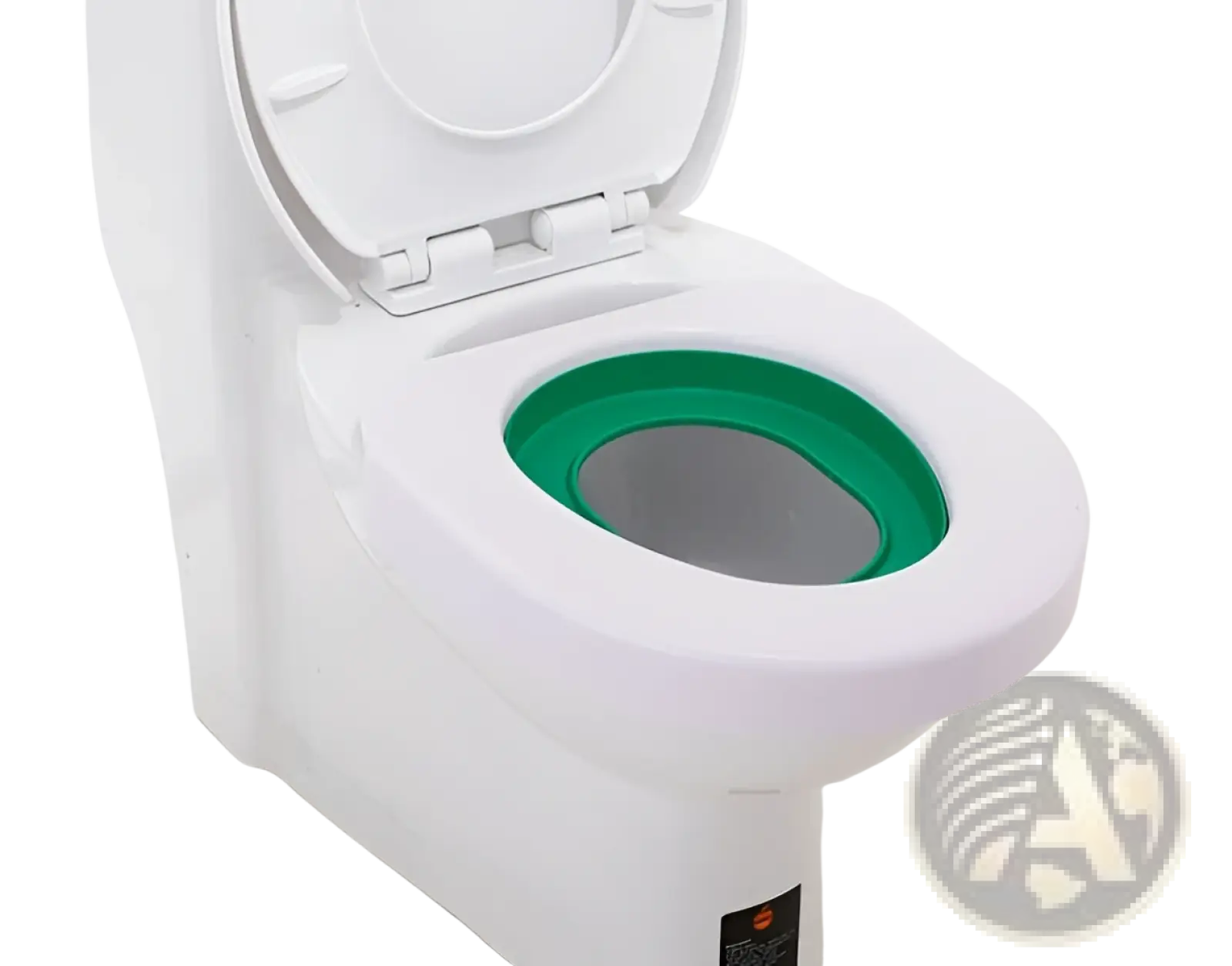 Green silicone toilet seat ring for cat toilet training system shown from the back side highlighting its material and color