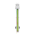 White giraffe-themed children’s height measuring stick with green sliding scale and colorful string for pet toys
