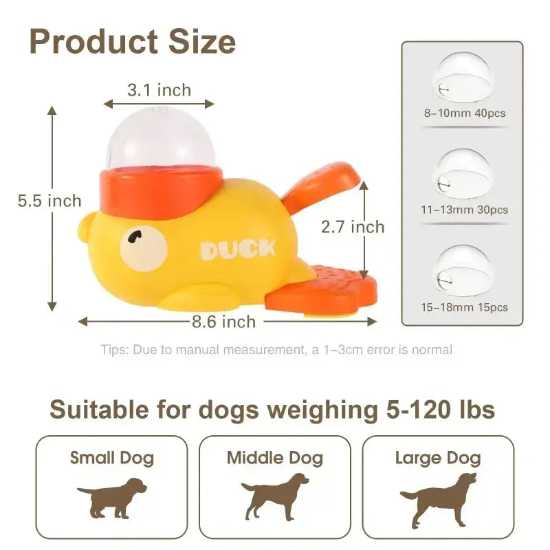 Yellow plastic duck-shaped cat toys automatic feeder with orange accents and clear dome for interactive play