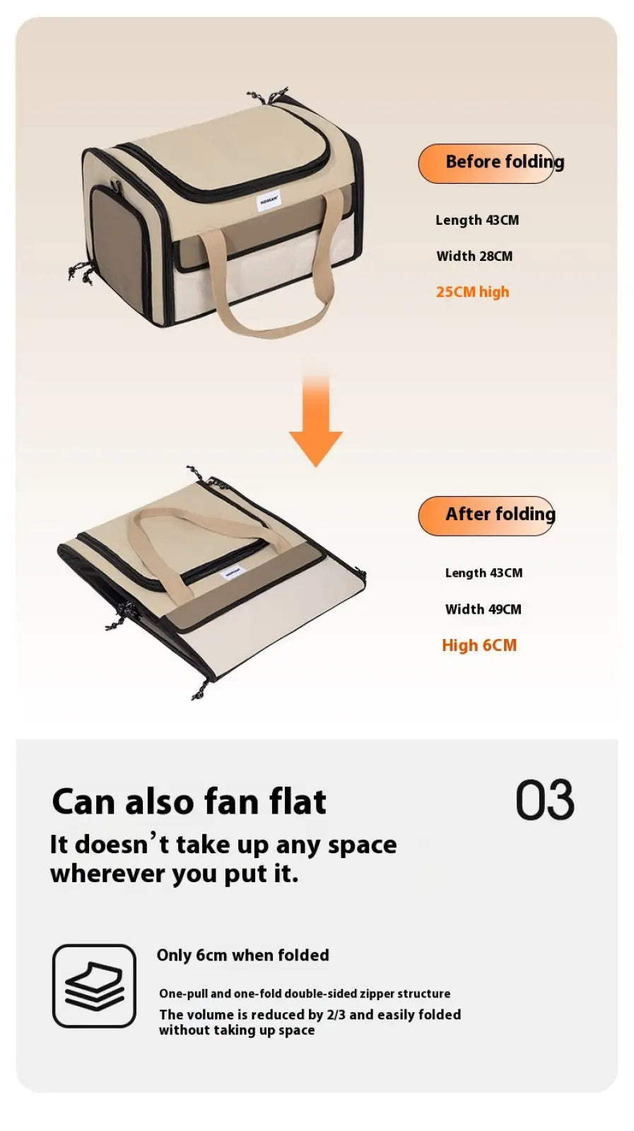 Beige and black mesh cat travel carrier with foldable design for compact storage and easy transport
