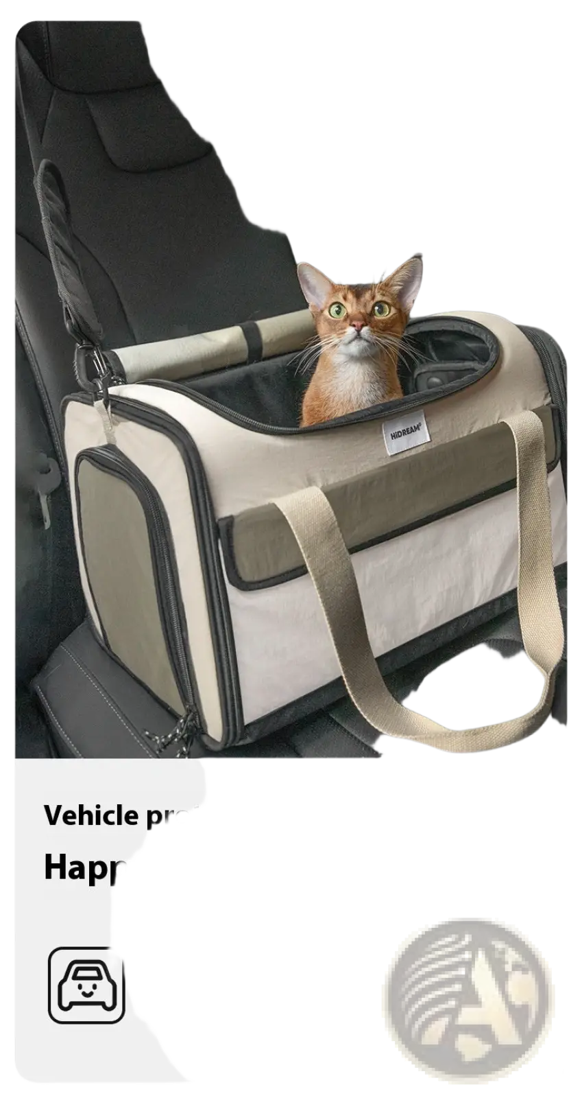 Beige and black cat travel carrier mesh pet tote bag with sturdy fabric straps for secure vehicle transport