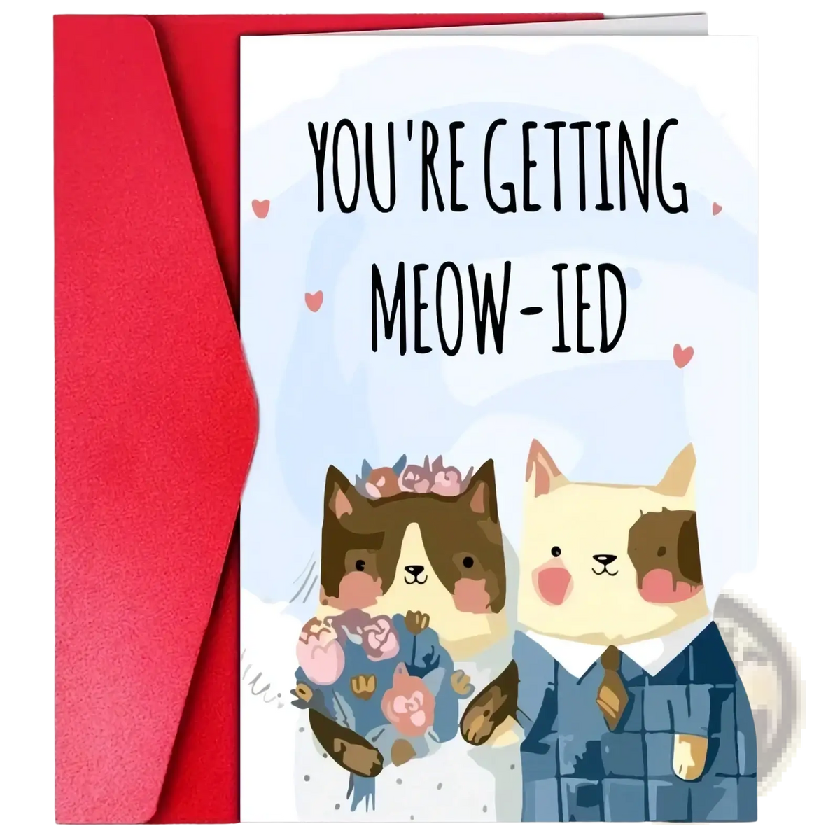 A charming illustrated cat wedding anniversary greeting card featuring two cartoon cats in wedding attire