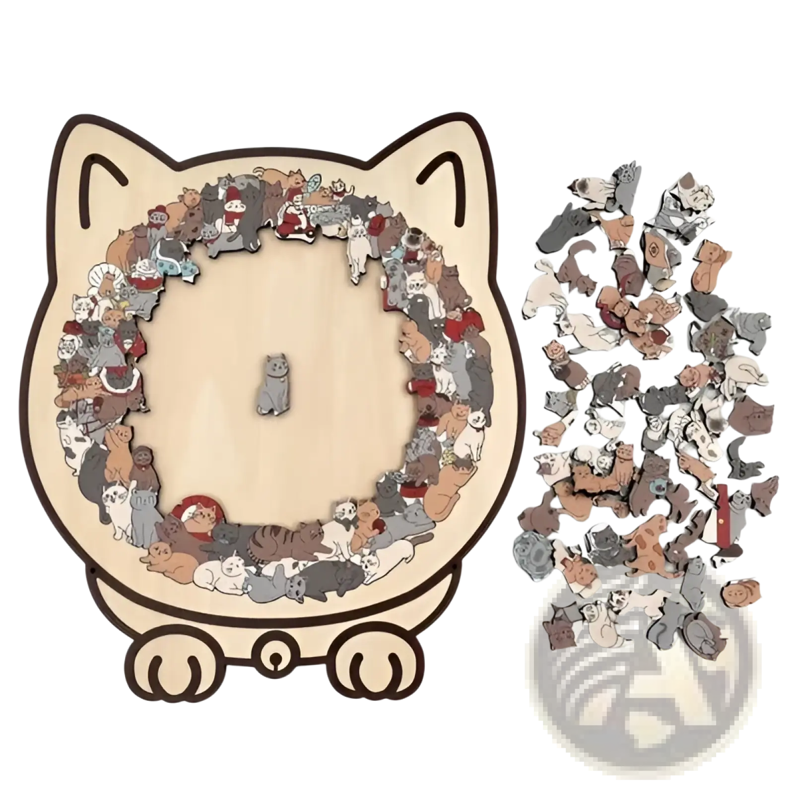 Cat wooden puzzle 135 piece morandi jigsaw toy with cat-shaped wooden pieces in various colors and poses
