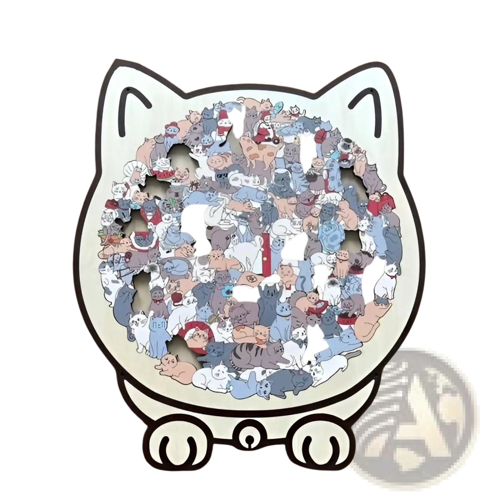 Wooden cat puzzle 135 piece featuring a detailed layered design of colorful cats in various poses morandi style