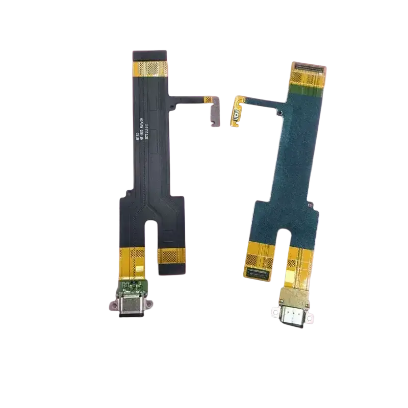 Two black flexible circuit boards with gold usb charging ports for cat s62pro usb charging flex cable assembly