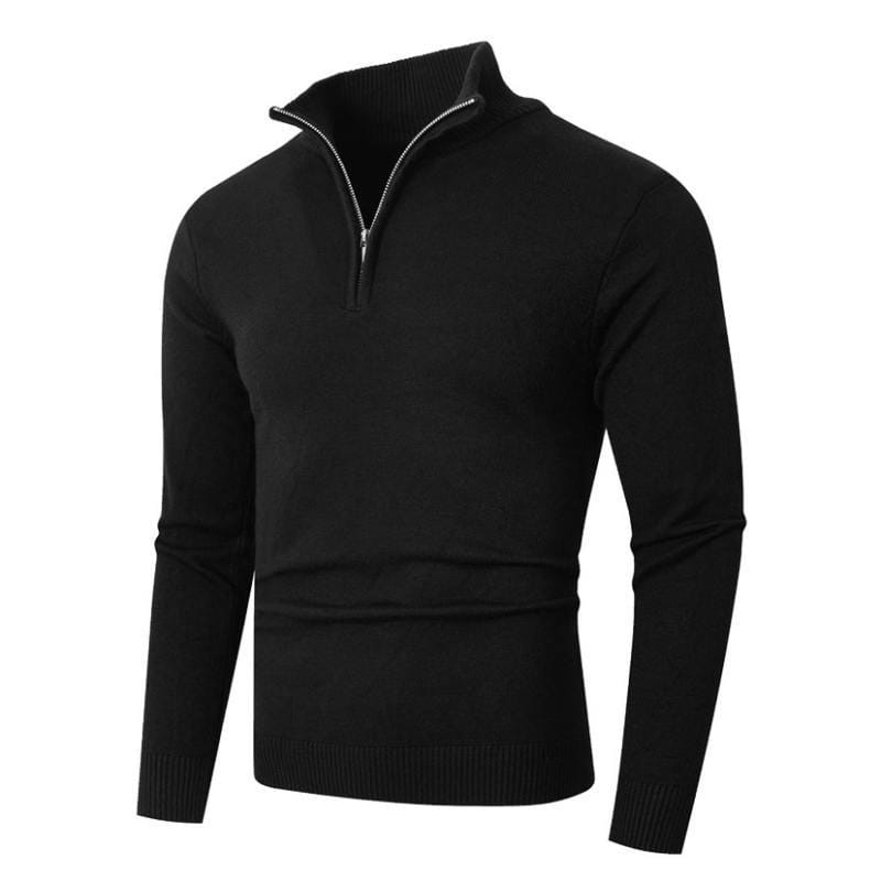 Pull en molleton pour homme, grande taille, demi-zip, en maille noire, avec quart de zip, poignets et ourlet côtelés.