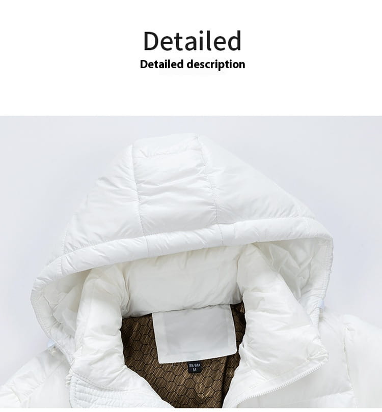 Men’s hooded corduroy puffer jacket plus size featuring a white quilted hood with a brown hexagonal pattern lining.