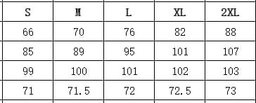 Tableau des tailles pour des jeans skinny taille haute échancrés noirs, indiquant les mesures en centimètres pour les tailles S à 2XL.