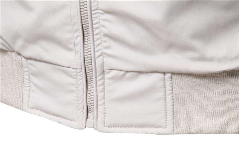 Men’s bomber jacket casual zip outerwear in white quilted fabric with a central zipper and two front pockets.