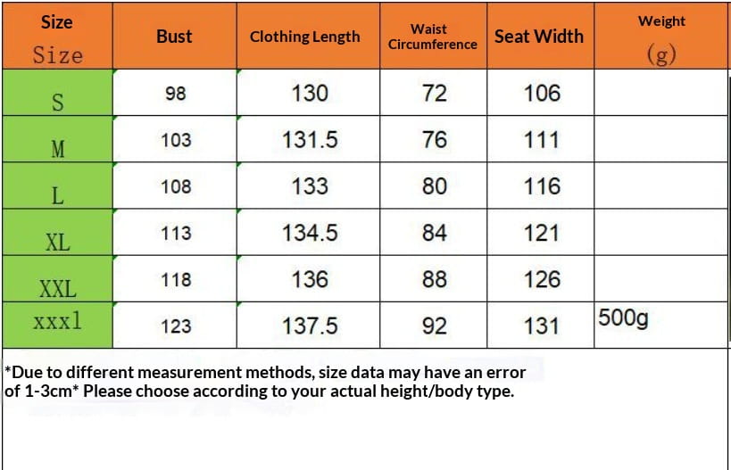 The table displays size measurements including bust, clothing length, waist circumference, seat width, and weight for the linen off-shoulder jumpsuit set.