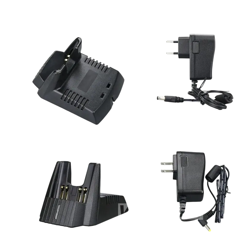 Black plastic dual-slot battery charger with eu and american plug adapters for vertex standard radios cd-30 model