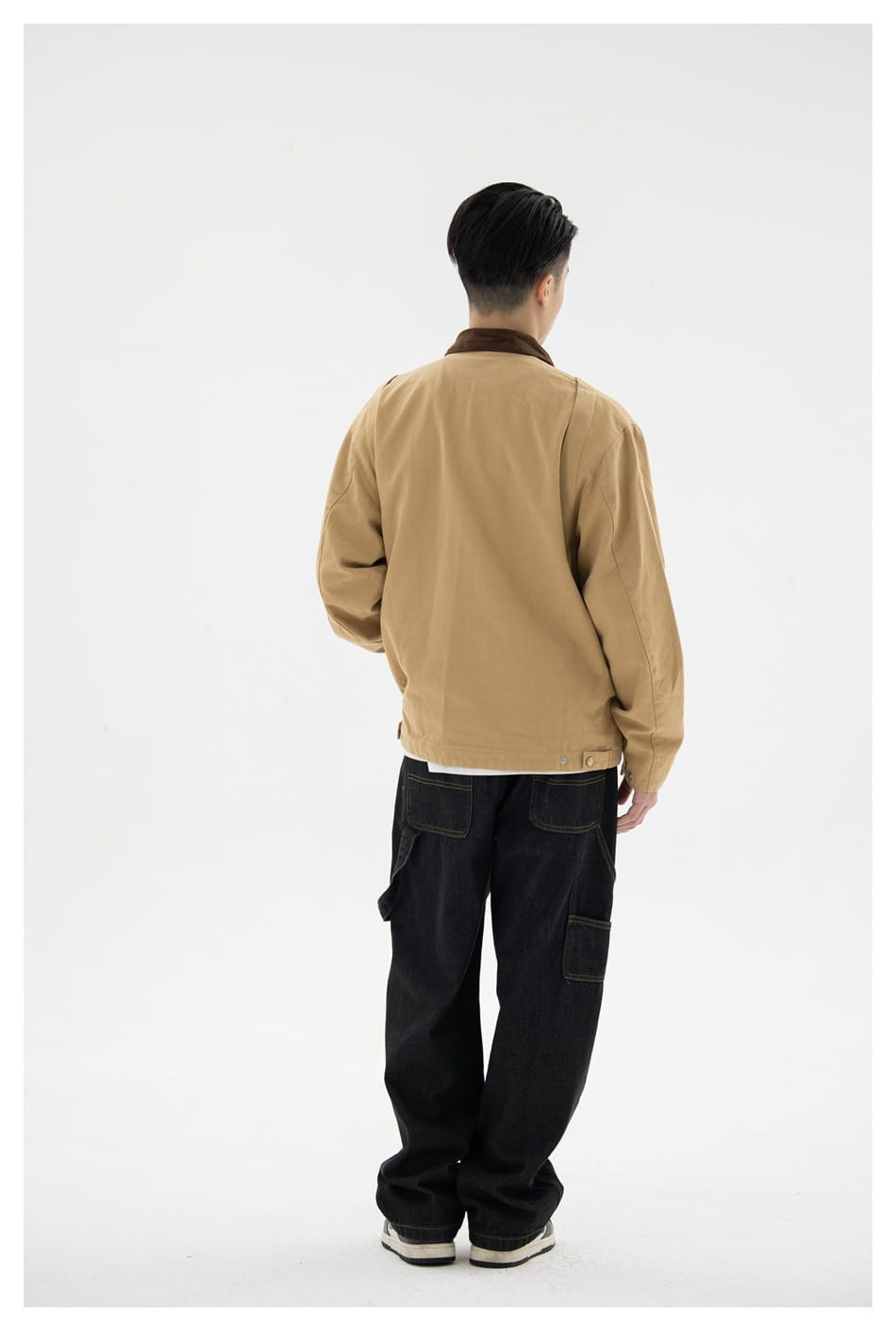 tan cotton retro washed Detroit jacket for men featuring a contrasting dark brown collar