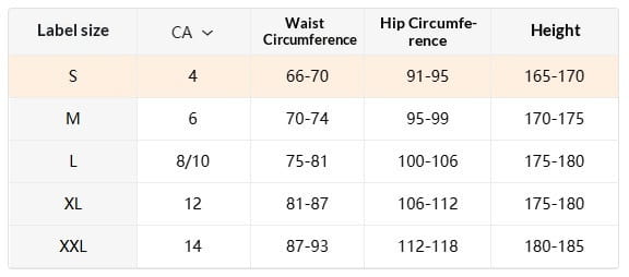 A size chart for a satin midi skirt showing elegant high waist commuter apparel measurements in centimeters and inches from size s to xxl.