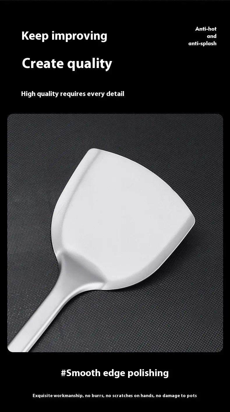 Spatule métallique à bords lisses et élégants, au design moderne et épuré, issue de la spatule pour wok en titane et de l’ensemble d’ustensiles de cuisine