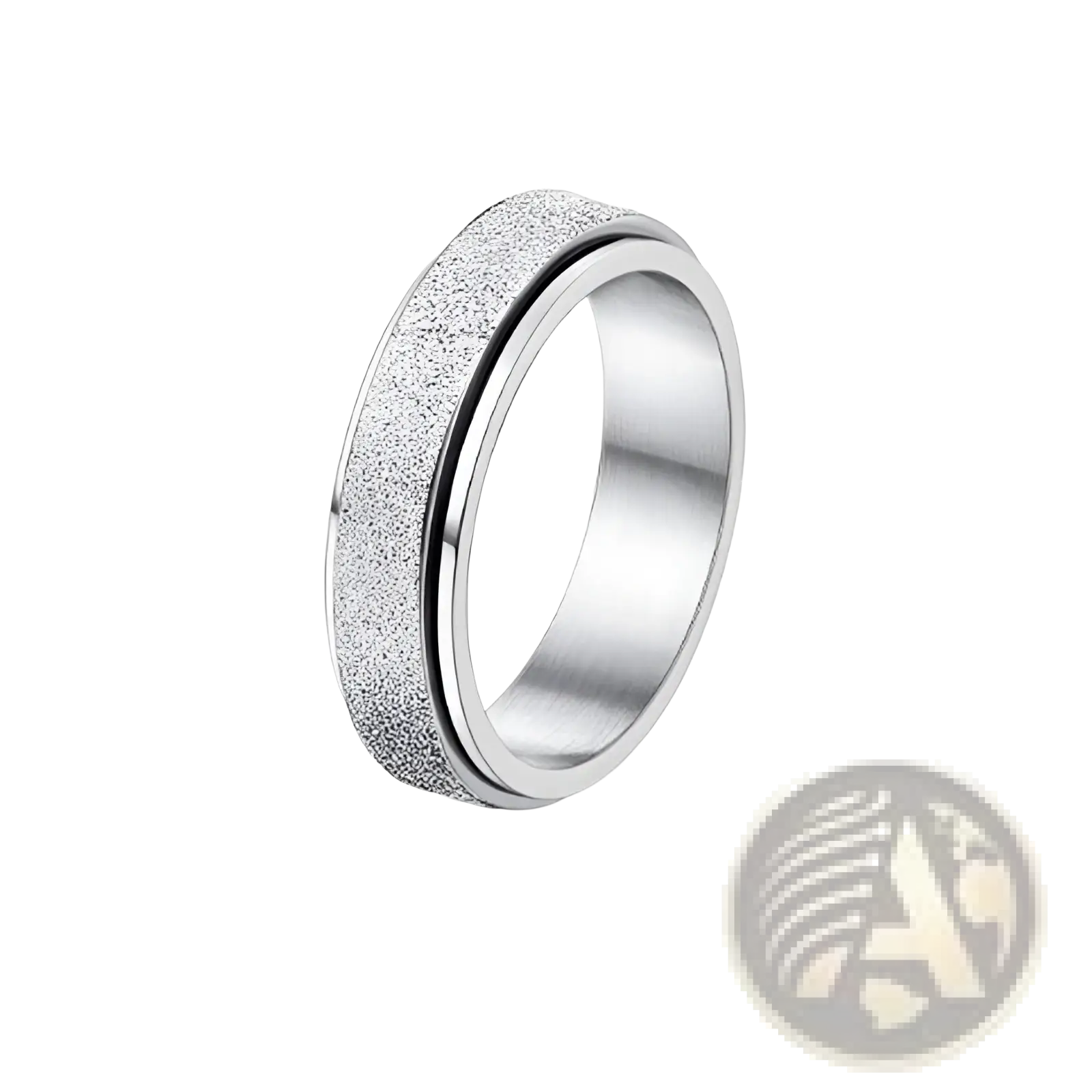 Silver celestial stainless steel spinnner ring with textured glittery band and smooth polished sides for anxiety relief