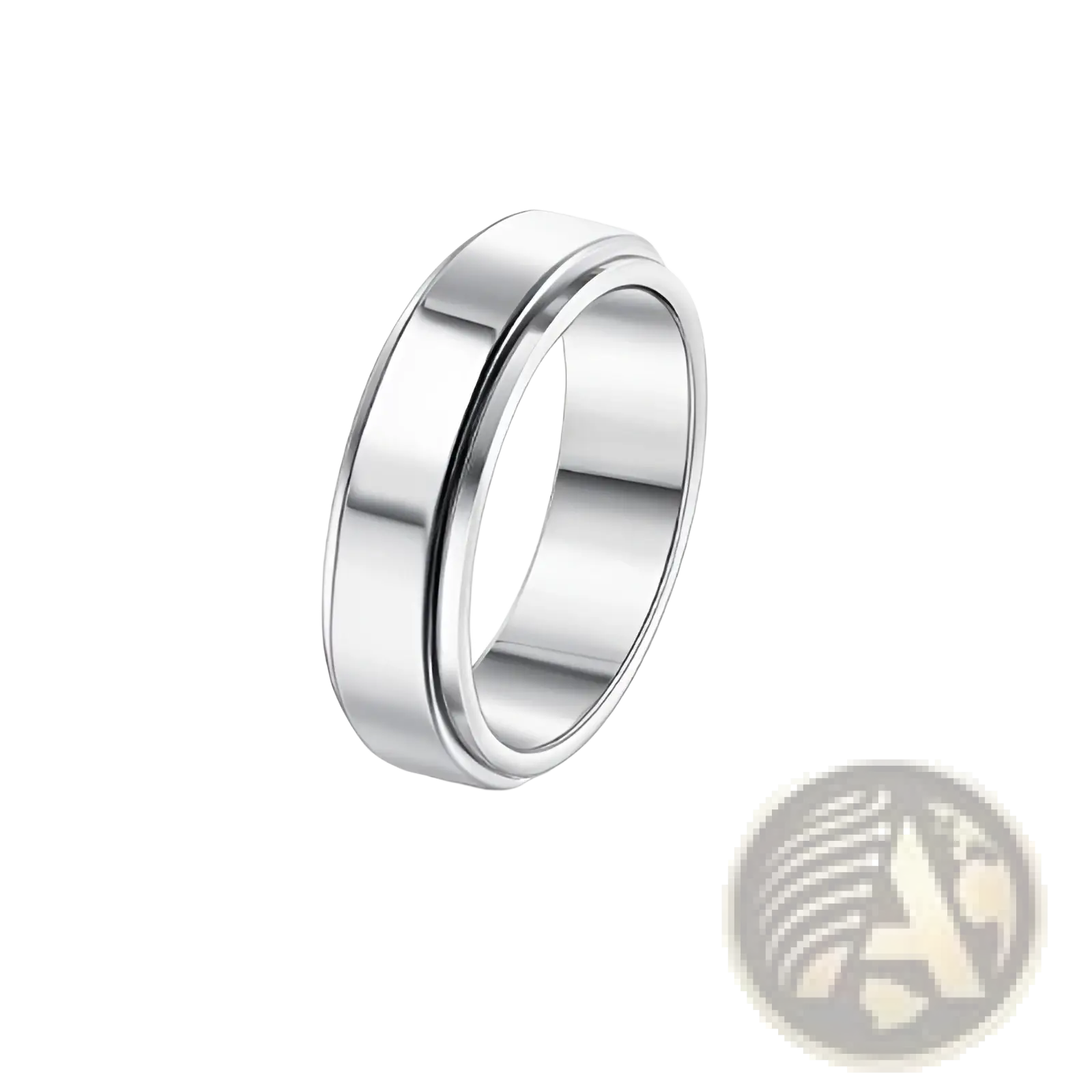 Celestial stainless steel anxiety spinner ring featuring a sleek silver band with modern parallel grooves design
