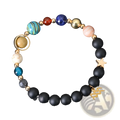 Celestial zodiac planet matte stone beaded bracelet with black matte beads colorful gemstones and gold star charm