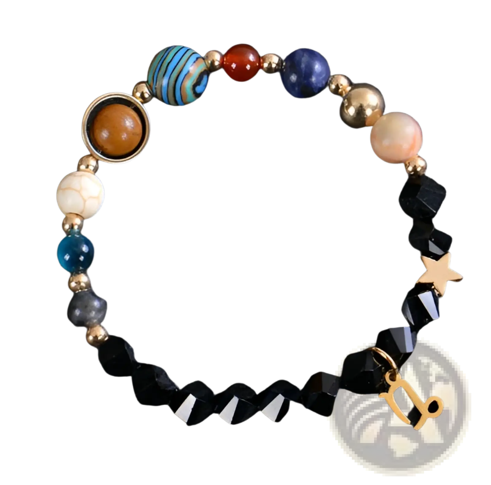 Capricorn zodiac bracelet with colorful beads and metallic charms in celestials zodiac planet matte stone beaded style