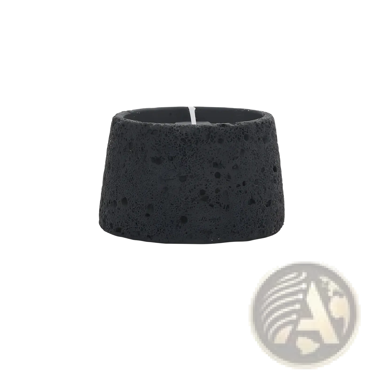 Black lava rock basin candle holder with textured porous surface 11cm wide 9.5cm opening 6.8cm tall cement aromatherapy cup