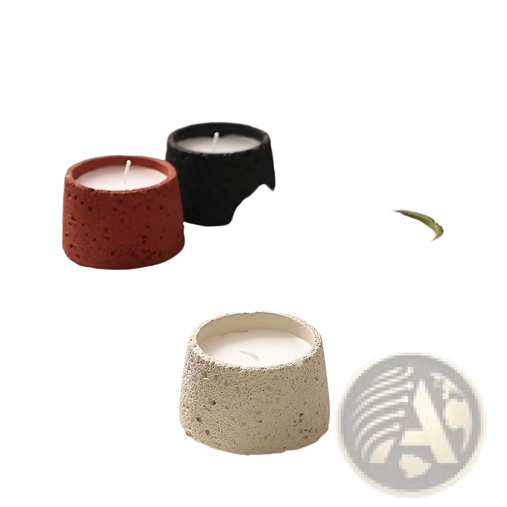 Cement candle holder speckled concrete aromatherapy cup in red black green and beige with white wax candles inside