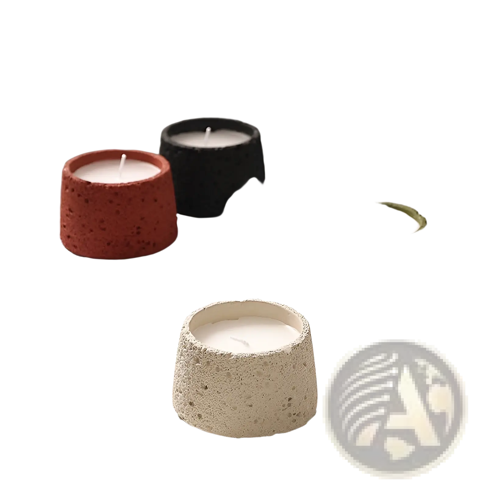 Cement candle holder speckled concrete aromatherapy cup in red black green and beige with white wax candles inside