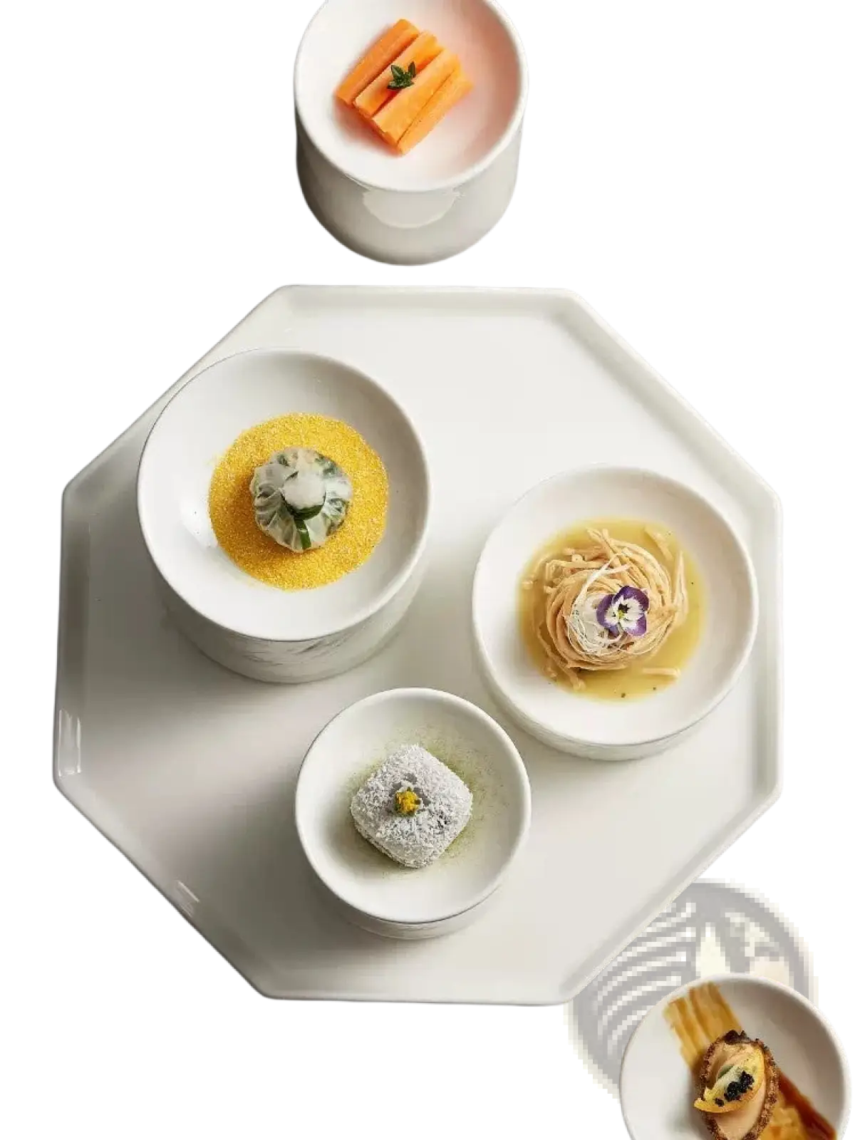 White octagonal ceramic serving tray with smooth glossy finish from ceramic appetizer bowl set with matte texture