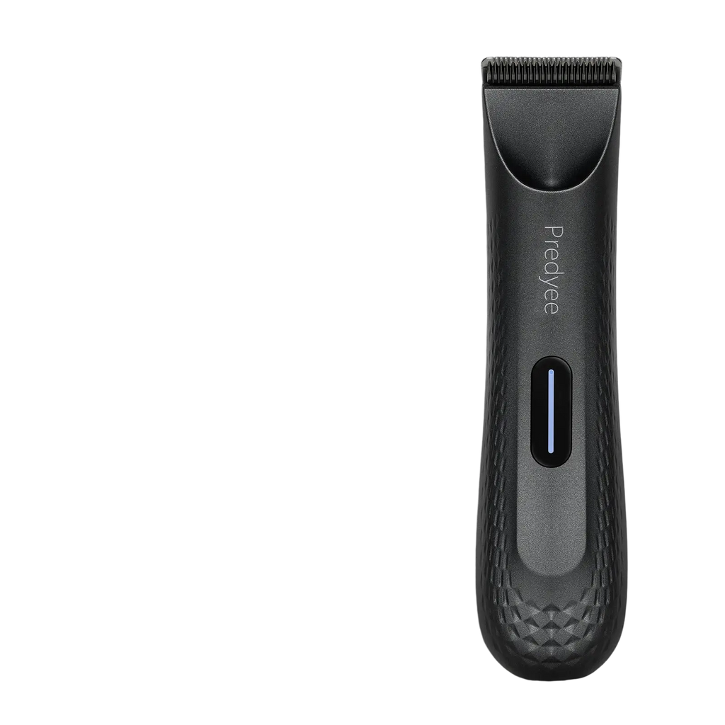 Black predyee electric ceramic blade body hair trimmer with textured grip led light and guide combs for precise trimming