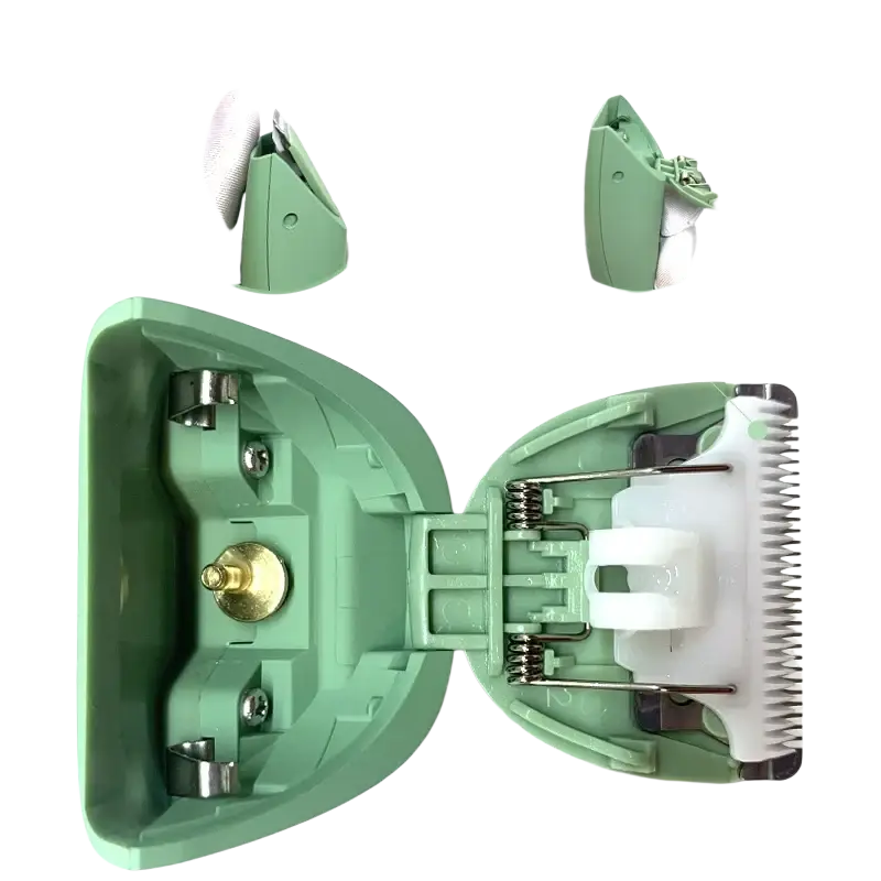 Light green ceramic blade body hair trimmer with a ceramic cutter head for safe and precise trimming