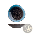 Ceramic blue speckled nordic round plate with gradient blue rim and black speckled center 20.3cm diameter 4.5cm deep